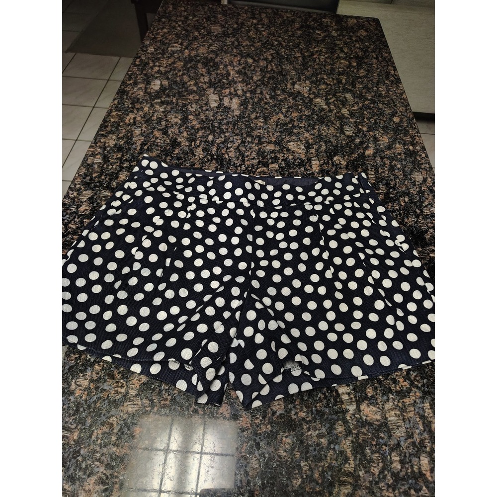 J.Crew Navy Blue White Polka Dot Pleated Side Zip Shorts Size 12